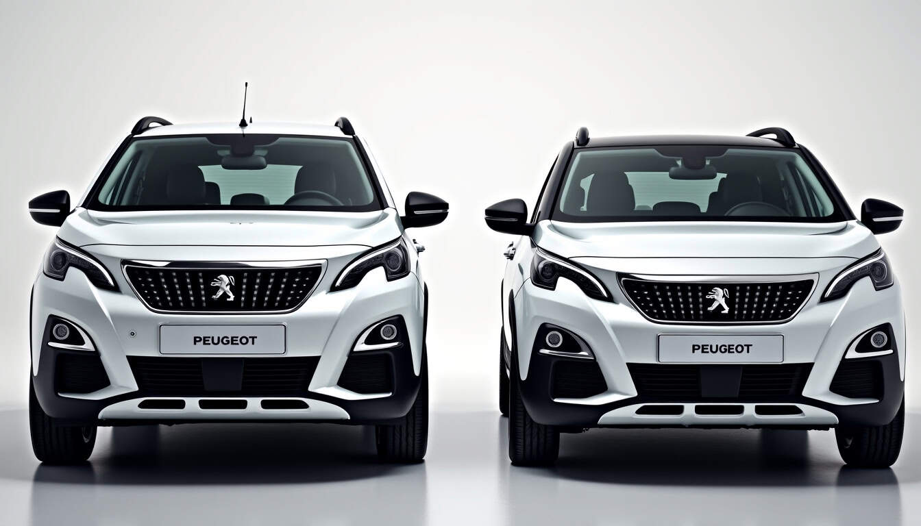 Comparaison côte à côte d’un Peugeot 2008 et d’un 3008 en stationnement