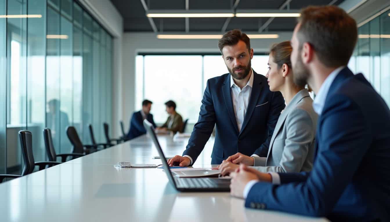 Conseiller AMV en interaction avec un client dans un bureau moderne