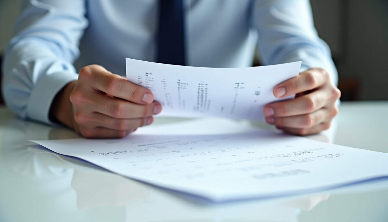 Personne examinant attentivement les papiers d