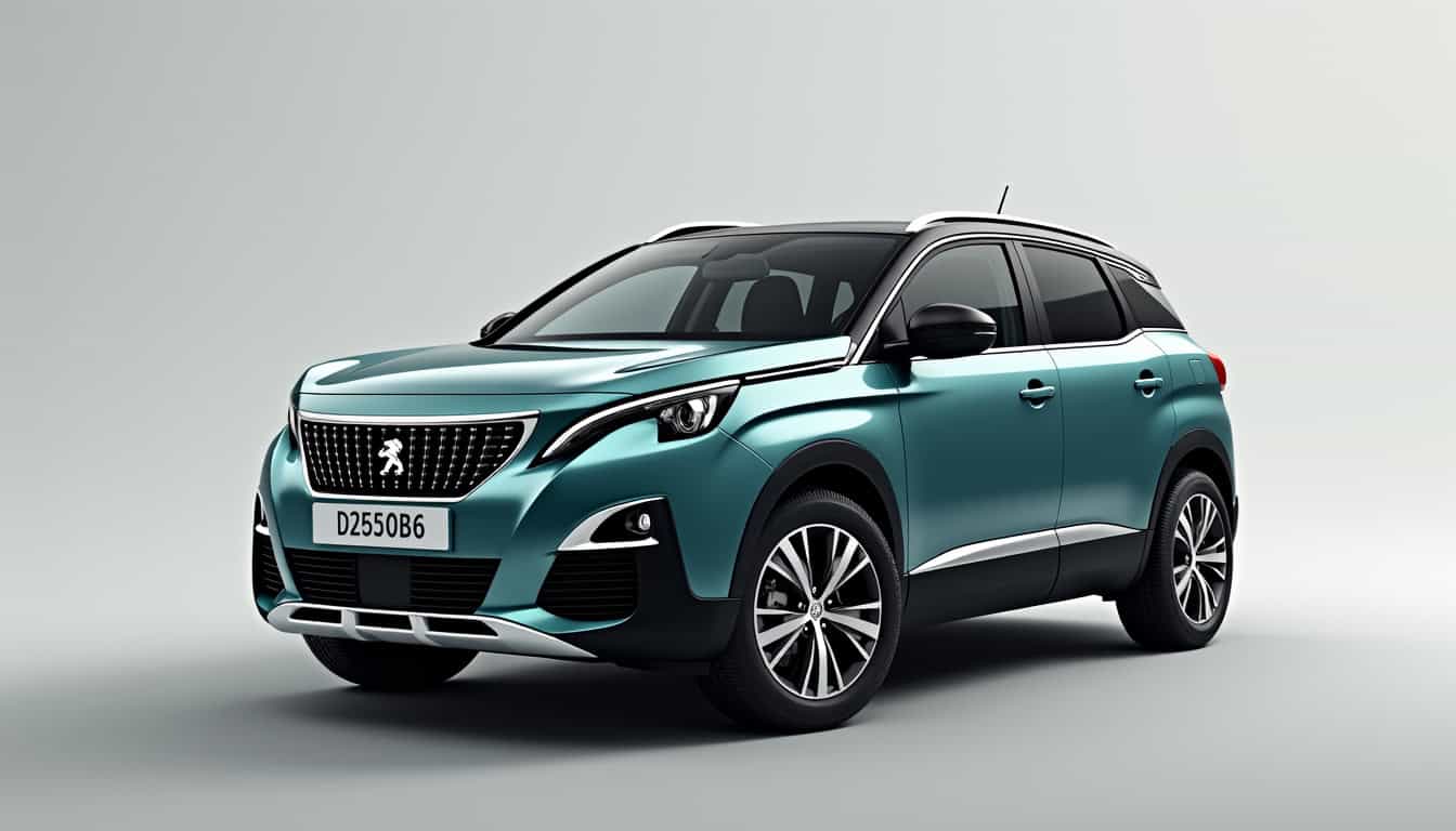Peugeot 3008 GT avec peinture Gris Amazonite et toit noir Perla Nera, en combinaison du pack Coupe Franche