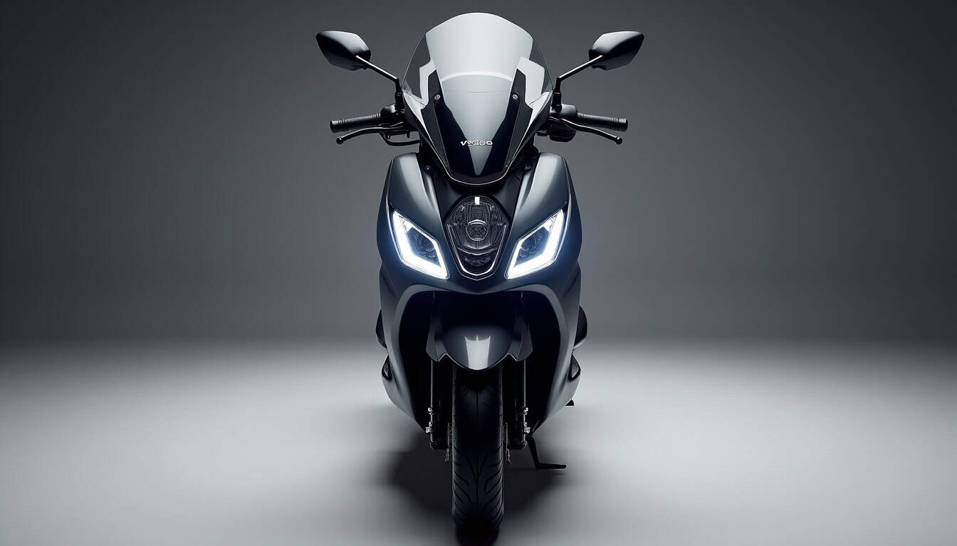 Vue de face du Piaggio MP3 400 avec ses phares LED et son design sportif inspiré du monde automobile