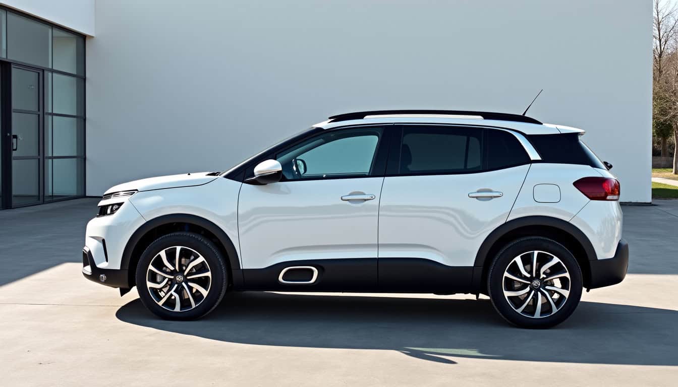 Voiture électrique compacte blanche, prêt pour recyclage et dépannage automobile.