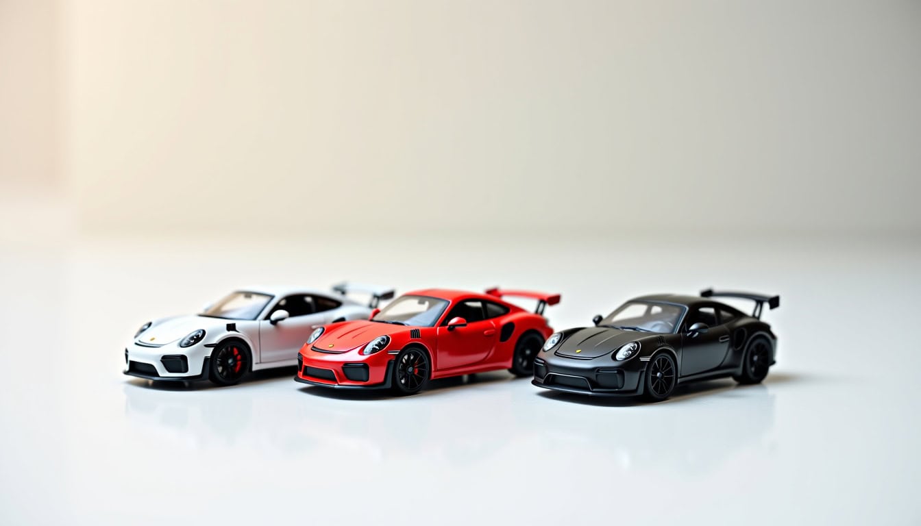 Comparaison de trois miniatures Porsche Cayman GT4 RS à l