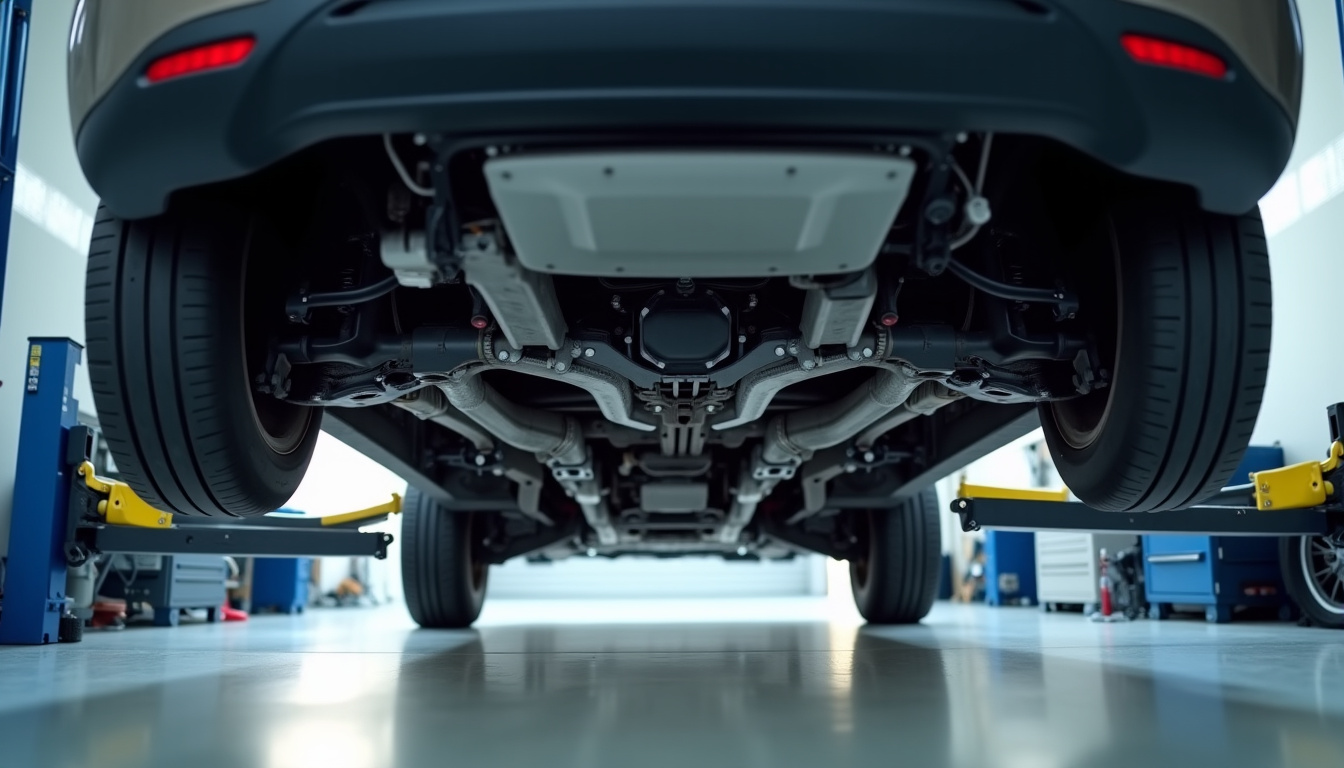 Diagnostic visuel de la tringlerie de boîte de vitesse sur une Mégane 3 positionnée sur pont élévateur
