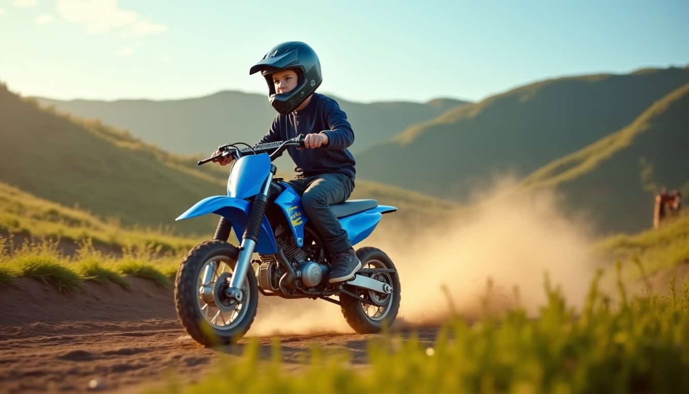 Enfant conduisant une Yamaha PW 80 sur un terrain de cross