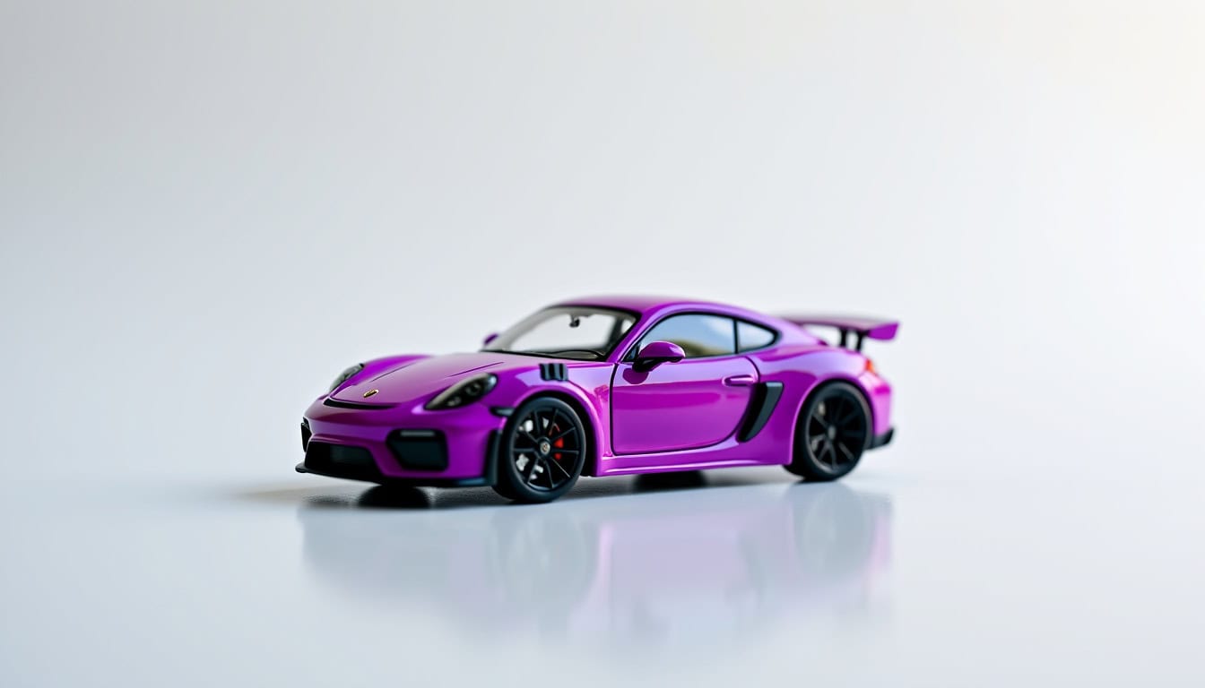 Miniature Porsche Cayman GT4 RS Tarmac Works en violet à l