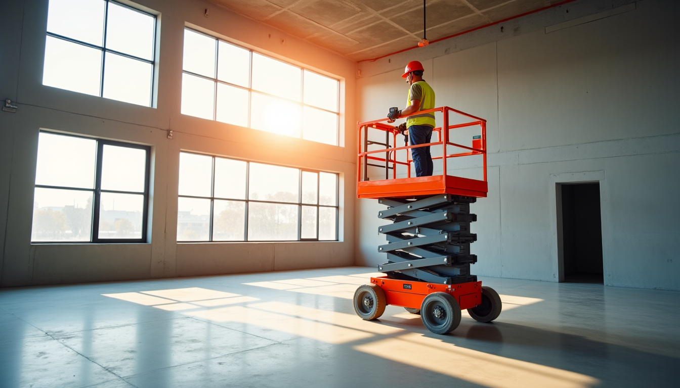 Nacelle ciseau électrique en utilisation sur un chantier intérieur dans le Maine-et-Loire