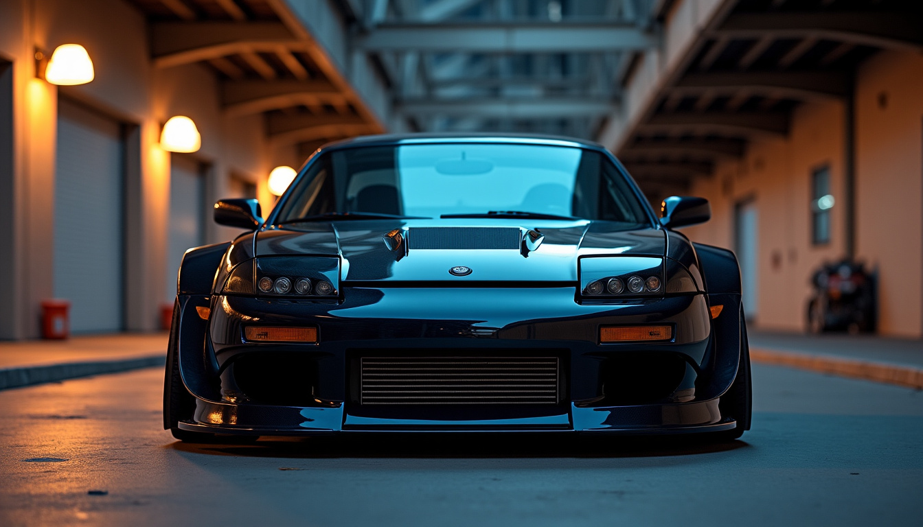 Nissan 240SX S14 modifiée avec kit Rocket Bunny et moteur V8 LS2, vue de face