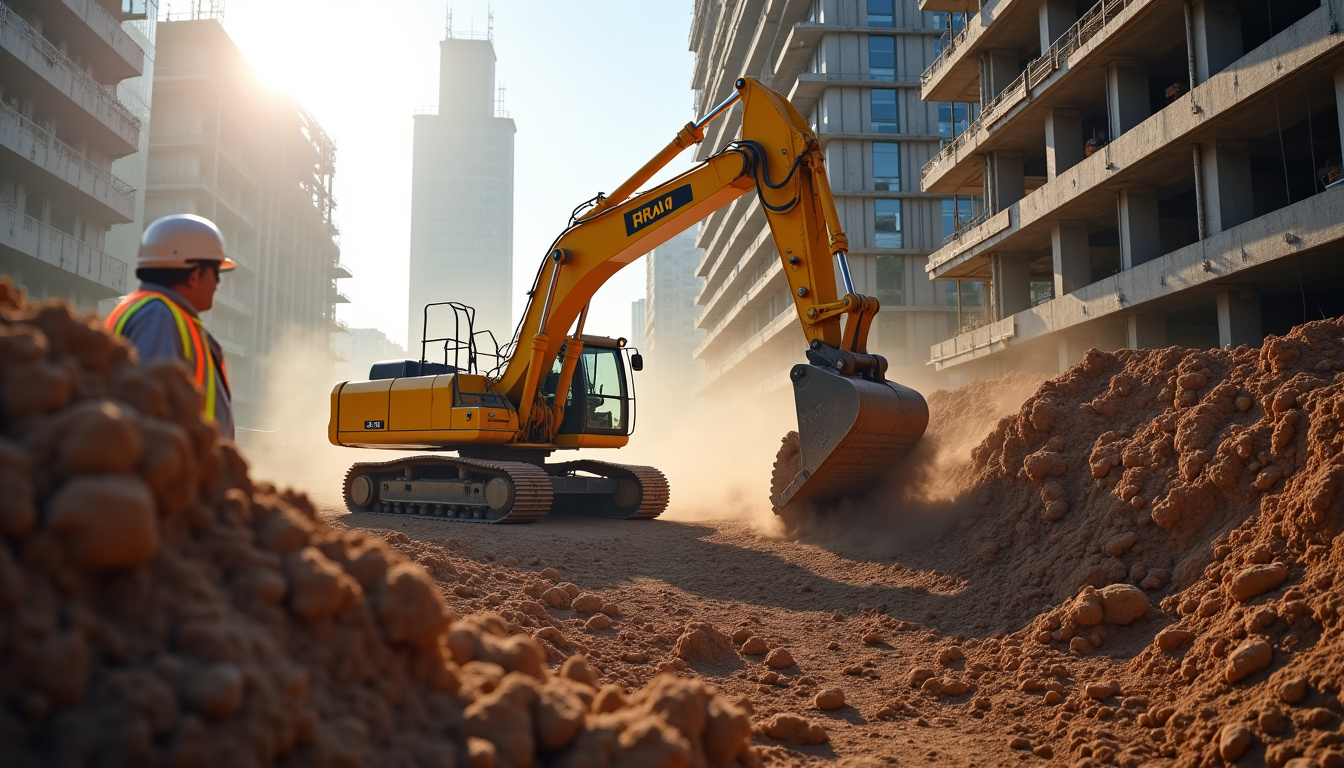 Ouvriers utilisant des engins de terrassement sur un chantier de construction